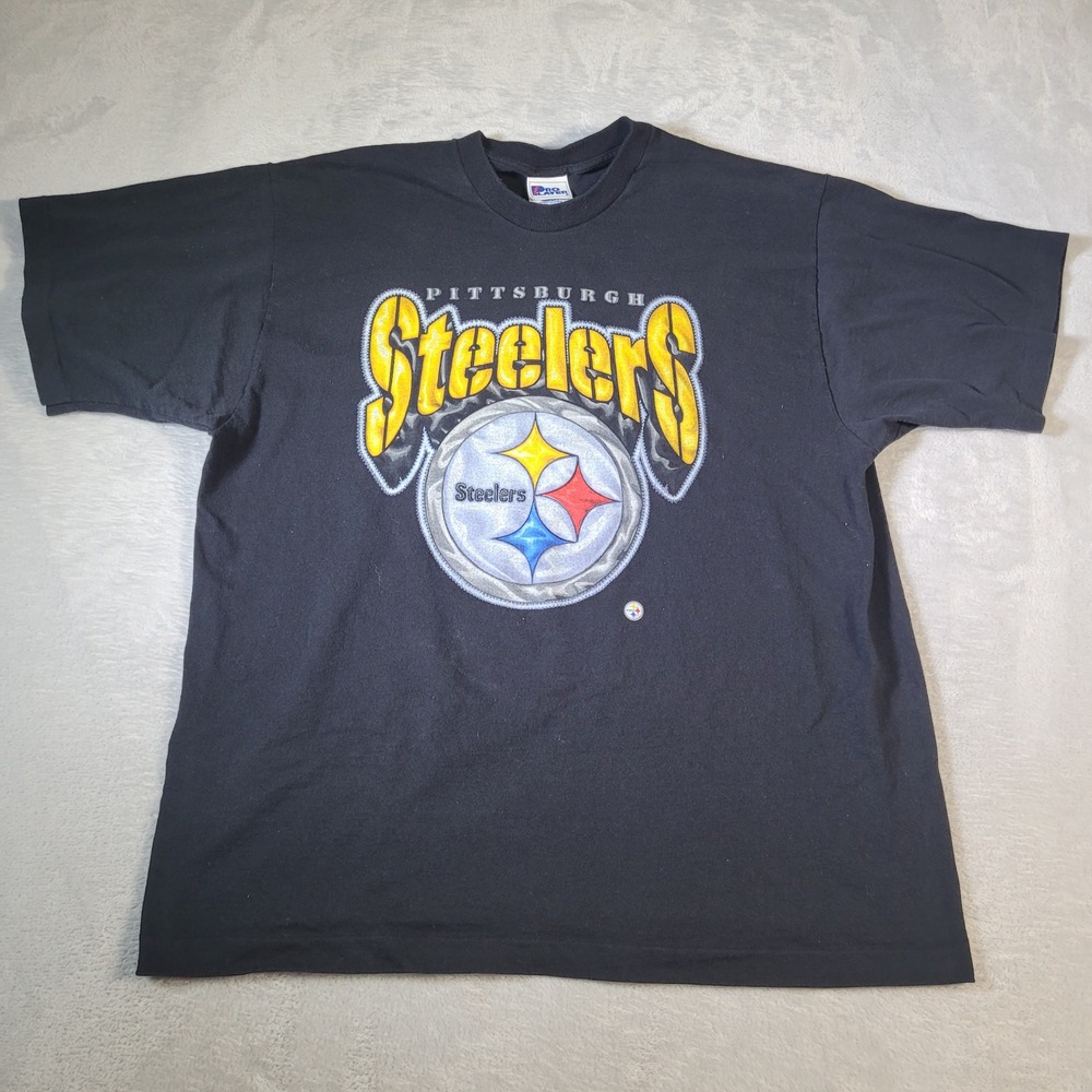 Pittsburgh Steelers T-Shirt Mens XL Black Vintage 90s Pro Player NFL Graphic Tee